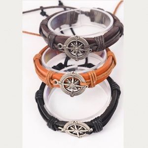 27235 Six Pack of Leather Band Compass Bracelet Wholesale Lot